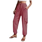 Jogginghose Damen, Sporthose Damen Leggings High Waist Fitnesshose Jogging Hose Damen Jogginghose Frauen Track Pants Y2K Sporthose Mädchen Fitness Yogahose Lang Relaxhose Baggy(Rosa,S)