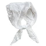 Chewtoyo Weißer Dreieckstuch für Damen, Spitzenbesatz, Bohemian-Stirnband, Haarschal, 65 x 65 x 90 cm