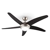 Klarstein Bolero - 2-in-1-Deckenventilator 134cm durchmessender Ventilator, Leuchte 55W Leistung, Holzflügel, Fernbedienung, 50 dB, 3 Drehgeschwindigkeiten: schnell, mittel, langsam, Walnuss