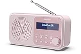 SHARP DR-P420(PK) Tragbares Digitalradio Tokyo – Bluetooth 5.0, DAB+/FM, kompakt, USB-/Batteriebetrieb, Dual-Wecker, 40 Senderspeicher, 3,5-mm-Kopfhöreranschluss – Blossom Pink