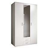 KARL Eleganter Kleiderschrank 3-türig mit viel Stauraum - Vielseitiger Drehtürenschrank in Weiß mit Spiegeltür - 120 x 195 x 55 cm (B/H/T)