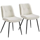 VASAGLE Esszimmerstuhl 2er Set, Küchenstuhl, Polsterstuhl, Chenille, Stuhl, bis 120 kg belastbar, Doppelkissen, Metallbeine, modern, für Esszimmer, Küche, cremeweiß KDC151W01