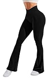 Navneet Damen Schlaghose Yogahose Lang Yoga Hosen Wide Leg Freizeithose High Waist Jazzpants Tanz Flared Leggings 70er Yoga Pants mit Versteckter Tasche Schlaghosen Schwarz S