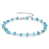BETHZA Fußkettchen aus natürlichem Türkis, 925er-Sterlingsilber, roher Türkis-Edelstein, verstellbares Fußkettchen, Armband, Strand, Sommer, Schmuck, Geschenke für Frauen, mittelgroß, Sterlingsilber