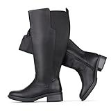 Chicblooms Damen-Stiefel mit weitem Schaft, kniehoch, Stretch, flach, niedriger Absatz, Schwarz Synthetik EU 40