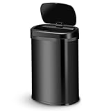 Juskys Mülleimer Küche mit Bewegungssensor Schwarz 50L - Eckiger Abfalleimer mit Klemmring für Müllbeutel - Rostfreier Stahl - Kontaktloses Entsorgen