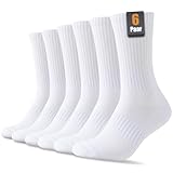 SockWaddles Socken Herren Damen, 6 Paar Baumwolle Atmungaktive Gepolsterte Tennissocken Sportsocken Laufsocken Wandersocken 35-38, Weiß