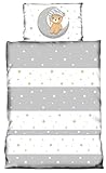 one-home Kinder Baby Bettwäsche 100x135 cm + 40x60 cm Teddy Bären Sterne Mond für Jungen und Mädchen weiche Mikrofaser Kinderbettwäsche Set, Farbe:grau