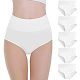 Falechay Unterhosen Damen Slips Damen Unterwäsche Frauen Baumwolle Pantys High Waist Taillenslip 5er Pack,Weiß,L