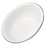 LOORGVEL Fußbadewanne aus Emaille Retro Fußbadebecken mit Weiß Blauem Rand Vintage Fußwaschbecken für Pediküre Spa Anwendungen und Wäschewaschbecken Langlebig und Pflegeleicht