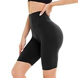 DDOBB Damen Radlerhose High Waist Kurze Sporthose Bauchweg Shorts Blickdicht Knielang Sportshorts Unterhosen Leggings Sommer für Sport Yoga Gym(1-Schwarz, L-XL)