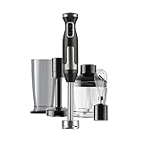 BLACK+DECKER Stabmixer | BXHBA1500E | 1500 Watt | 20 Geschwindigkeiten | Turbo | Edelstahl | Spritzschutz | Inklusive Pürieraufsatz, Schneebesen, Zerkleinerer und Messbecher