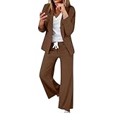 Hosenanzug Damen Elegant 2 Teilig Hosenanzug Langarm Business Anzug Set Zweiteiler Einfarbig Blazer Hose Festlich Lange Hosenanzüge Sportlich Slimfit Streetwear Kurzblazer Damen Festlich Kurzblazer
