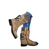 Memmyly Damenstiefel, Schnürstiefel, Gothic, Punk, Plateau-Stiefel, Herbst und Winter, Freizeit, rund, mit dicker Absatz, Motorrad, halbe Wadenform, modische Schnalle