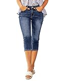 Roskiky Jeans Damen Stretch Jeans Dunkelblau Damen Jeans Damen High Waist Capri Jeans Damen Jeans Leggings Damen 7/8 Hosen Damen Sommer Jeans L