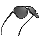 JIM HALO Polarisiert Flieger Sonnenbrille Damen Herren Oversize Plastik Fahren Gläser(Schwarzer Rahmen/Polarisierte Graue Linse)