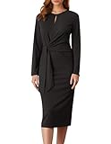 GRACE KARIN Damen Elegant Figurbetontes Etuikleid Elegant Arbeitskleid Businesskleid Midi Wickel Bleistiftkleid Schwarz S