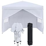 FIVMEN Pavillon 3x3m Faltpavillon mit Seitenteilen und Fenstern und Tragetasche Faltzelt Polyester UV Schutz Faltbar Partyzelt Wasserdicht Windschutz Gartenpavillon Zelt Outdoor, Type B (Weiß)