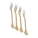 ZPSHYD 4 Stück Obstgabeln mit 2 Zinken, Edelstahl, Mini-Salat-Dert Probiergabeln für Zuhause, Küche, Party, Gold-Finish, ideal für Vorspeisen und Cocktails