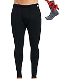 Merino Unterwäsche Herren - Lange Unterhosen Herren Merino Thermounterwäsche + Wollsocken (Large, 165 Heathered Black)
