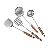 AVLUZ Küchenutensilien-Set, 4 Stück, Edelstahl, verbrühungssicher, Holzgriff, Küchenutensilien-Set, geeignet for Küche, Kochen, Restaurant