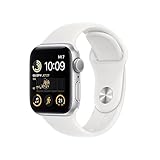 Apple Watch SE (2. Generation) (GPS, 40mm) Smartwatch - Aluminiumgehäuse Silber, Sportarmband Weiß - Regular. Fitness-und Schlaftracker, Unfallerkennung, Herzfrequenzmesser, Wasserschutz