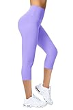 Enjoyoga Sporthose Damen 3/4 mit Innentasche - High Waist Sport Leggings Laufhose Yoga Gym Leggins für Sport und Alltag - 16 (S-M, Lila)