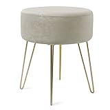 Zedelmaier Runder Sitzhocker Schminktisch Hocker Ottoman Gepolsterter Hocker Metallstütze Beige