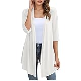YOSUWOAI Cardigan Damen Lang Leichte Strickjacke Einfarbig 3/4 Ärmel Strickjacken Freizeit Ohne Knöpfe Jacke für Freizeit und Office Frauen Sommer Atmungsaktiv Dünne Longshirt