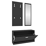 vidaXL Flurmöbel Set 3-tlg. Garderobenset Garderobe Kompaktgarderobe Dielenmöbel Flureinrichtung Flurgarderobe Wandgarderobe Schwarz Holzwerkstoff