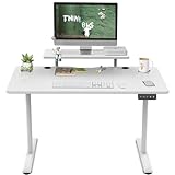 TRIUMPHKEY 120x60cm Schreibtisch Höhenverstellbar Regal Höhenverstellbarer Schreibtisch Ergonomischer Tischplatte Monitorablagen,Steh-Sitz Tisch Computertisch einfache Montage Home Office Weiß