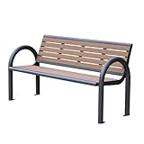 NRNQMTFZ Gartenbank,Parkbank mit Rückenlehne & geschwungener Armlehne, Stahl Sitzbank,Holzbank,Länge 163 cm, wetterfest und pflegeleicht für Balkon, Garten, Veranda(163cm/64.1in)