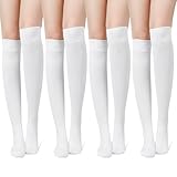 taonganui 4 Paare Kniestrümpfe für Mädchen & Damen,35-39 Damen Weiß Kniestrümpfe Lange Knie Socken Damen Weiß Baumwolle Knee High Socken für Mädchen & Damen