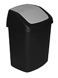 Curver 229420 Abfalleimer mit Schwingdeckel, aus Kunststoff, Schwarz/Grau, 30,6 x 24,8 x 41,8 cm, 15 Liter