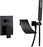 Shower Taps, Wall Mounted Solid Brass In Matte Black Tub Faucet with Hand Shower Bathroom Filler Bathtub Faucet, Single Handle Waterfall Shower Set,Matte Black ()