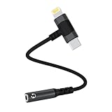 Leloco 2-IN-1 USB C+Lightning Klinke Adapter C Auf Klinke 3,5mm, USB C Aux Adapter zu Kopfhörer Jack Audio Adapter füri Phone 16 15 14 13 12 11 mit Samsung,Google Pixel（Schwarz）