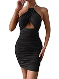 GORGLITTER Damen Figurbetontes Kleid Neckholder Minikleid Cut Outs Partykleid Rückenfrei Bleistiftkleid Schwarz S