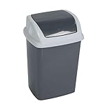 MAULswing 5I Abfalleimer mit Deckel | Mülleimer aus robustem Kunststoff | Abfallbehälter mit abnehmbarem Schwingdeckel für Büro, Bad, Küche | 20x16x29 cm | Dunkelgrau