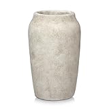 Arborus Zement Vase 23 cm Vintage Vase Rustikal Vasen Deko Cremeweiß Blumenvase Tischvase für Künstliche Blumensträuße Kunstpflanzen Boho Rustikal Deko Tisch Regal Deko Zimmer