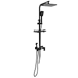 Duschsystem Wandduschsystem Duschset Duschkopfsystem LED-Leuchten mit Handbrause Einbauregal Edelstahlschläuche - Schwarz