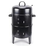 3 in 1 84cm Räüchergrill Grilltonne Räucherofen Räucherschrank BBQ, zum Grillen, Räuchern & Garen,Großo Grill,schwarz