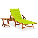 Sonnenliege mit Tisch und Auflage aus Massivholz Akazie - Verstellbare Gartenliege mit Beistelltisch Komfortauflage für Terrasse, Pool Balkon - Robustes Holz Sonnenbett und verstellbarer Rückenlehne