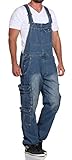 Jet Lag Herren Latz Jeans Overall A Lange Jeans-Hose Loose Fit Light Navy L