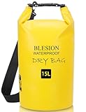 BLESION Dry Bag 5L/10L/15L/20L/30L wasserdichte Tasche Verstellbarer Schultergurt, Rucksack für Kajakfahren, Angeln, Schwimmen, Camping, Wandern Reisen, Wassersport Treiben (Gelb, 5L)