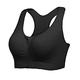 Lemef Sport BH Damen mit Reißverschluss Vorne Ohne Bügel Sports Bra Fitness Yoga Schwarz M