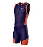 Sparx Herren Triathlon-Anzug, Triathlon-Anzug, Rennsport-Skinsuit, Radfahren, Speed-Anzug, italienischer Stoff, Badehaut (Marineblau, Orange, 2XL)