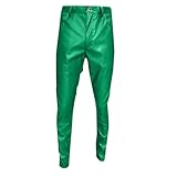 2026 Slim-Fit-Lederhose für Herren mit Plüsch-Leggings elastischer, Trendiger Motorrad-Lederhose Hosen Für Herren Übergröße (Green, XXXL)