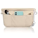 Grantop Handtaschen Organizer Nylon, Handtaschen Organizer mit Schlüsselbun, Taschenorganizer Filz Bag in Bag Tasche Organizer, Innentaschen für Handtaschen mit Schlüsselkette (Beige M)