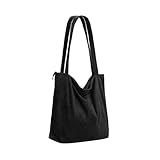 MHDUYEG Cordtasche Shopper Tasche Damen,Damen Grosse Kapazität Cord Tragetasche,Stofftasche Damen,Stofftasche mit Reißverschluss, Große Umhängetasche Damen(Schwarzes/dick)