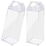 Cisolen 2 Stück Transparente Milchbox Wasserflasche Wiederverwendbar Milchkarton mit DIY Dekoration Aufkleber 500ml Milchbox Flasche Klare Wasserflasche Milchflasche für Milch Getränke Saft